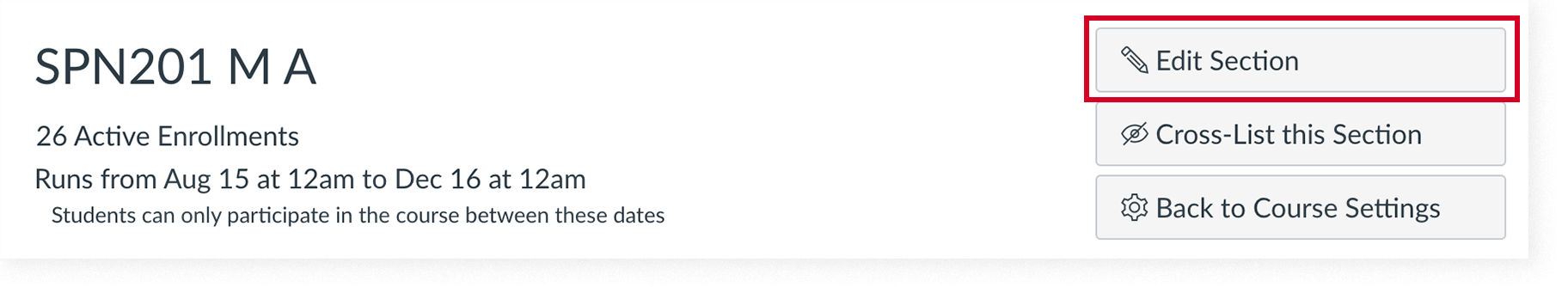 The "Edit section" button in Canvas settings