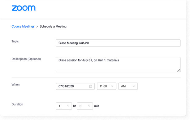Zoom meeting details page in Canvas