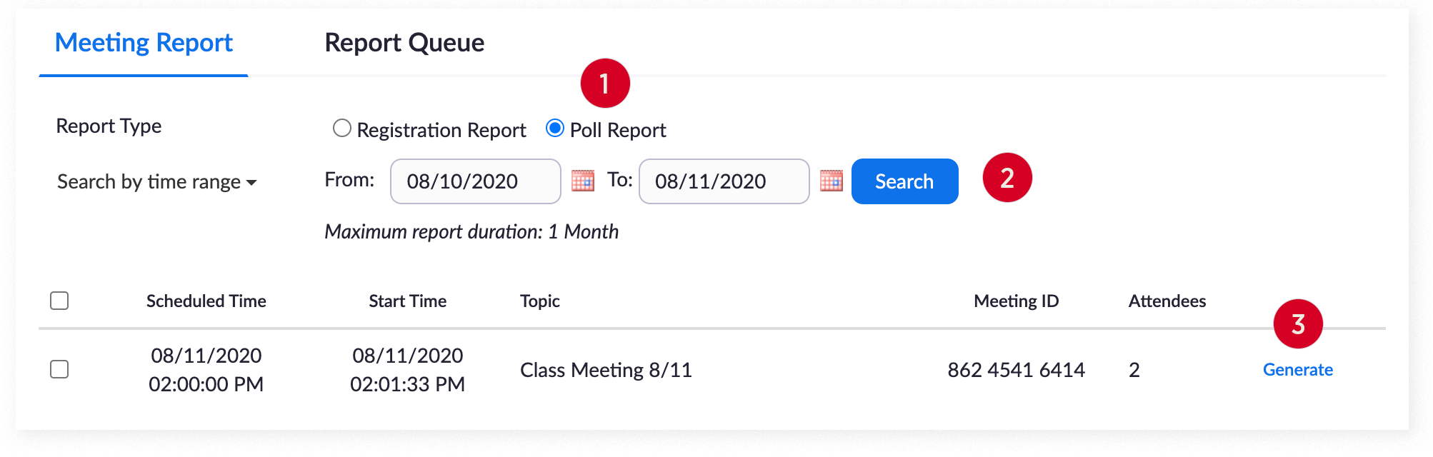 The Zoom Reports page