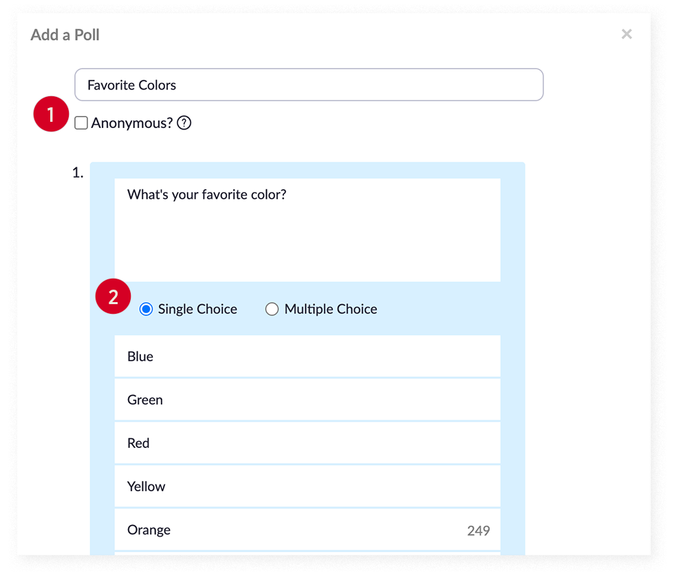 The "Add a Poll" window on Zoom's website