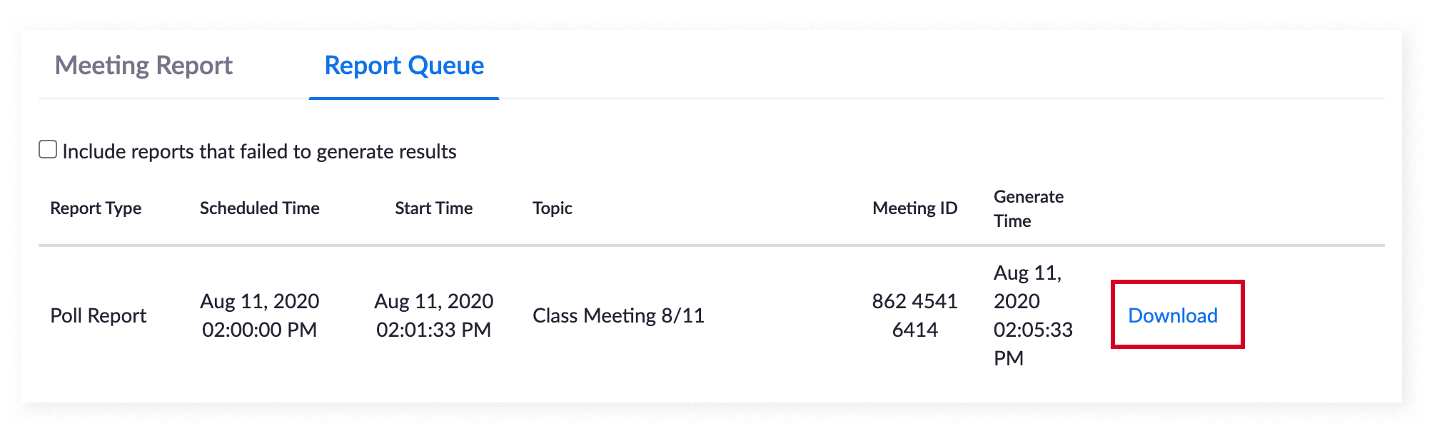 The Report Queue on the Zoom website