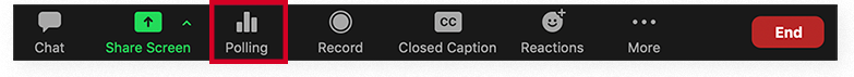 The "Polling" button on the Zoom meeting toolbar