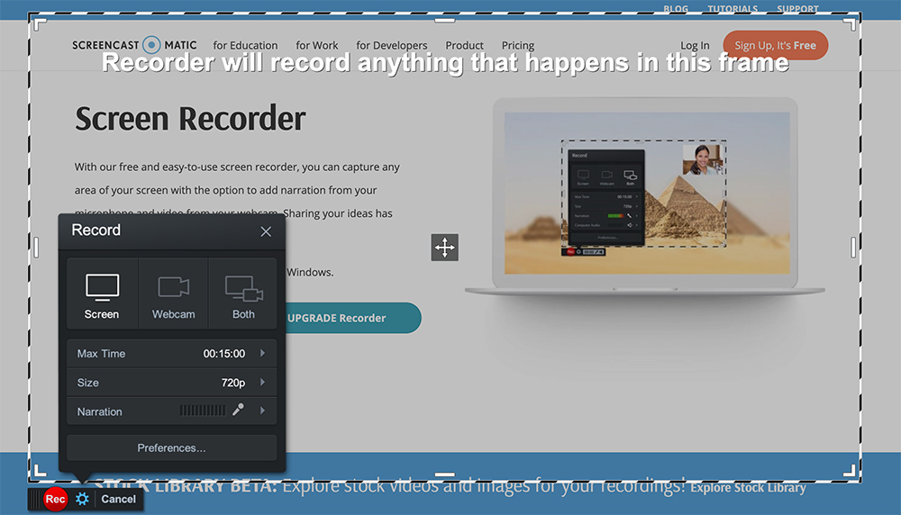 Screencast-o-Matic recording box screenshot