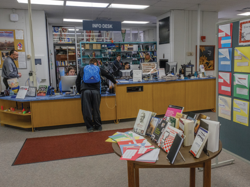 Check out desk at the Gardner-Harvey library