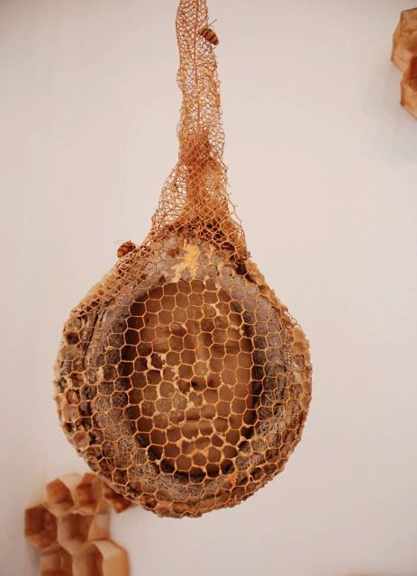 A sculpture resembling a beehive