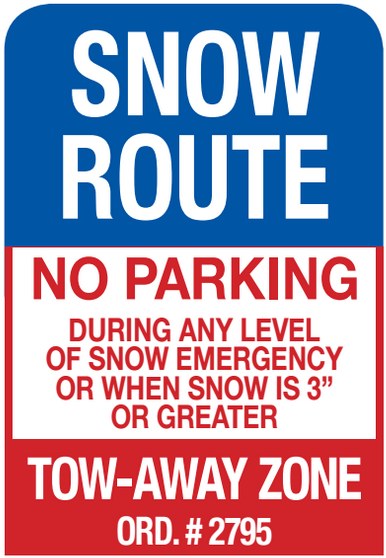 Oxford road sign. Text - Snow Route. No parking during any level of snow emergency or when snow is 3