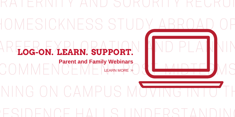 Computer icon with text that reads Logon. Learn. Support. Parent and Family Webinars. Learn more. 