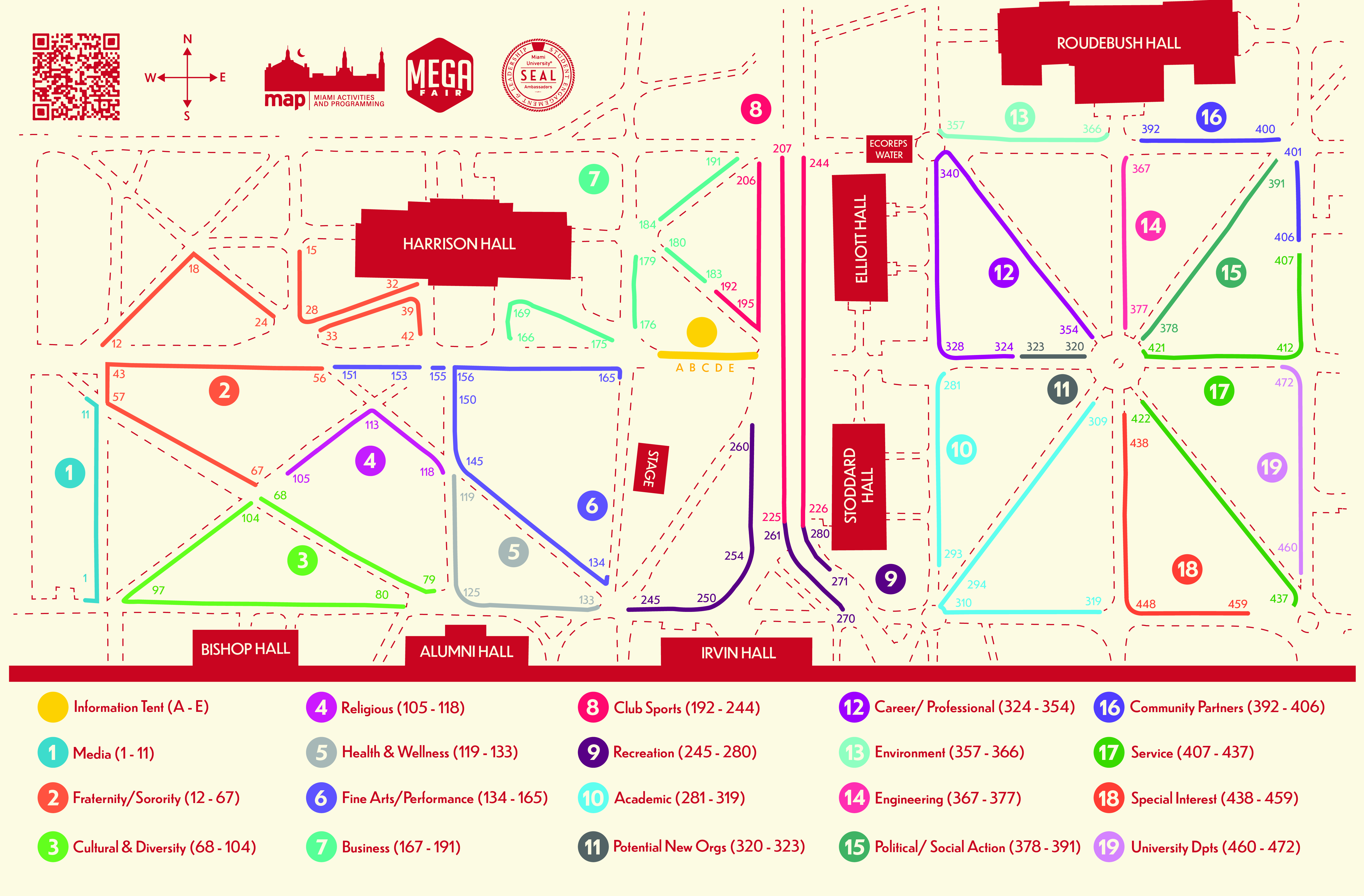 map of mega fair layout, list of organizations and table numbers can be found on link above picture