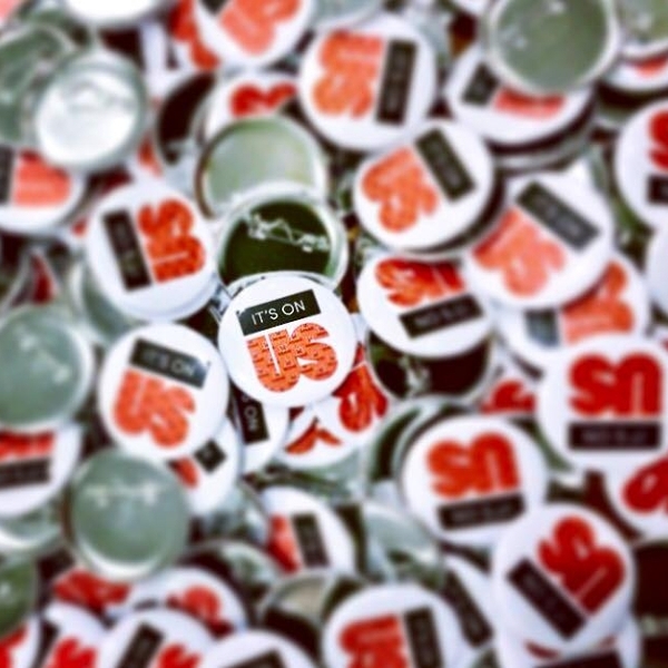 hundreds of It's On Us Miami buttons