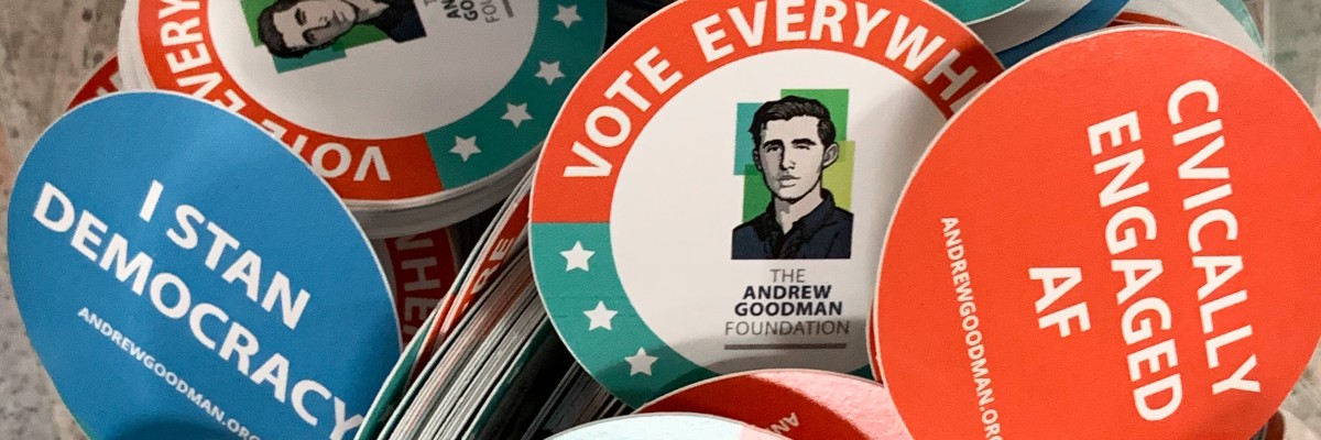 Civic Engagement stickers that say: Andrew Goodman Foundation, Civically Engaged AF