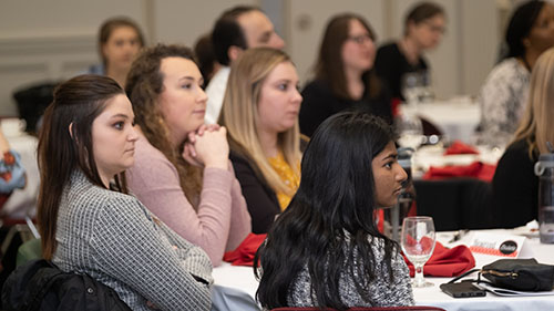 Students and visitors attending an on-campus conference